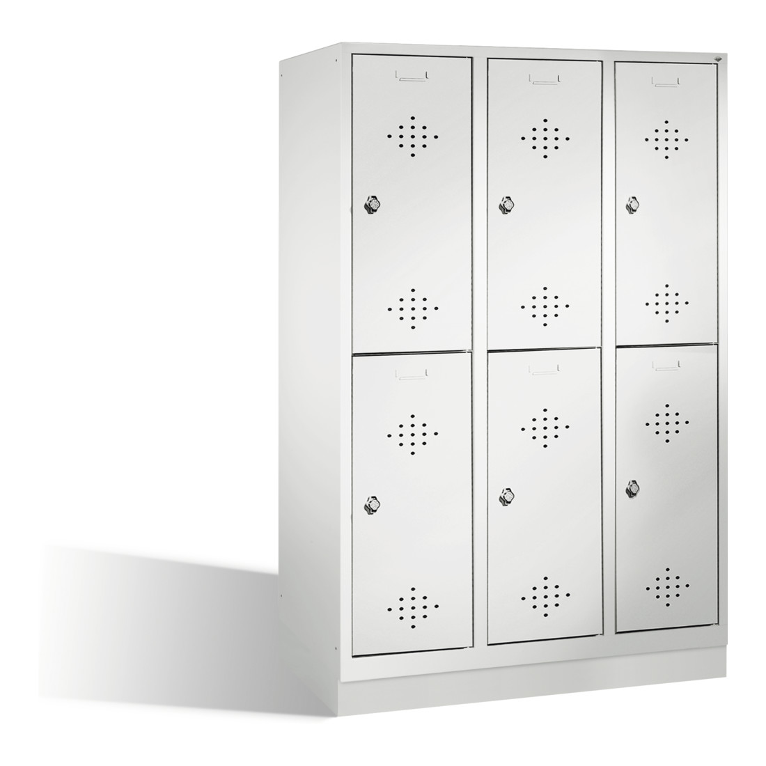C+P Casier double Classic sur socle, 6 compartiments, H1800×I1200×P500mm, façade gris clair, corps gris clair