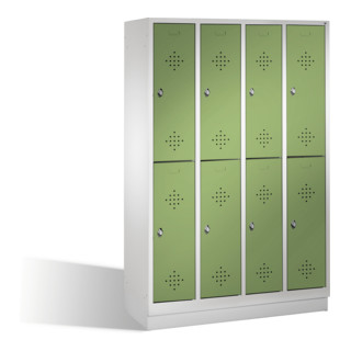 C+P Armoire à casiers Classic double étage sur socle, 8 compartiments, H1800×I1190×P500mm, façade vert réséda, corps gris clair