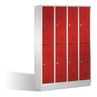 C+P Casier double Classic sur socle, 8 compartiments, H1800×I1190×P500 mm, façade rubis rouge, corps gris clair