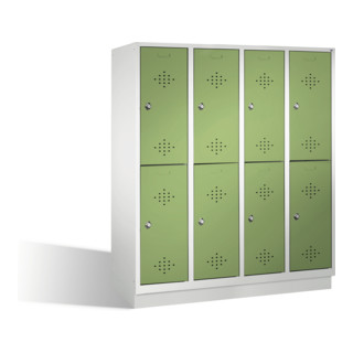 C+P Armoire à casiers Classic double niveau sur socle, 8 compartiments, H1800×I1590×P500mm, façade vert réséda, corps gris clair