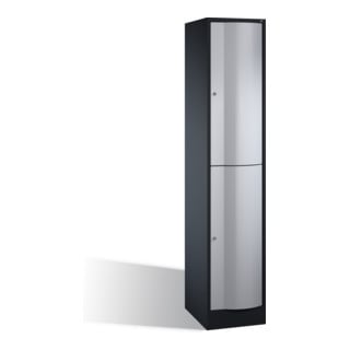 Armoire à deux niveaux C+P Resisto, 2 compartiments, H1950xL396xP540mm face avant blanc corps aluminium noir gris noir