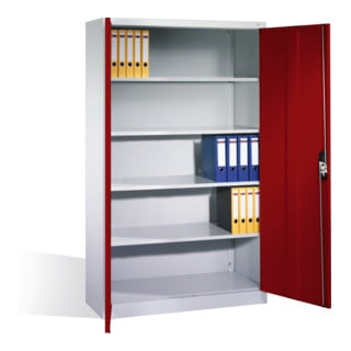 Armoire à dossiers Acurado de C+P avec portes battantes, 5 hauteurs de classeurs, H1950xL1200xP400mm Façade rouge rubis Corps gris clair
