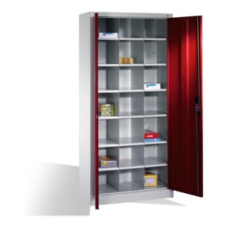 Armoire à dossiers C+P Acurado avec portes battantes, 21 compartiments intérieurs, H1950xL930xP400mm Façade rouge rubis Corps gris clair