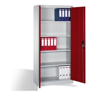 Armoire à dossiers C+P Acurado avec portes battantes, 5 hauteurs de classeurs, H1950xL930xP400mm Façade rouge rubis Corps gris clair