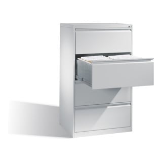 Armoire à dossiers suspendus pour classeurs DIN A4 C+P, tiroirs, deux rangs, façade gris clair, corps gris clair