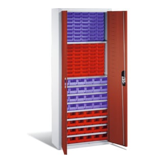 Armoire à magazines C+P avec 138 bacs de rangement ouverts, H1690xL700xP300xP300mm corps avant bleu clair corps gris clair