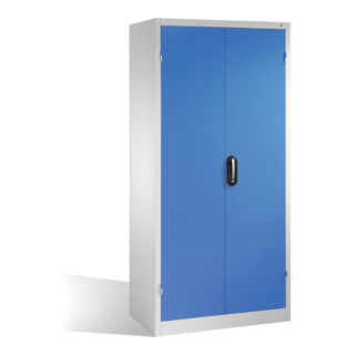 Armoire à outils C+P à portes battantes, 3 tablettes et 3 tiroirs, H1950xL930xP500mm Façade bleu clair Corps gris clair