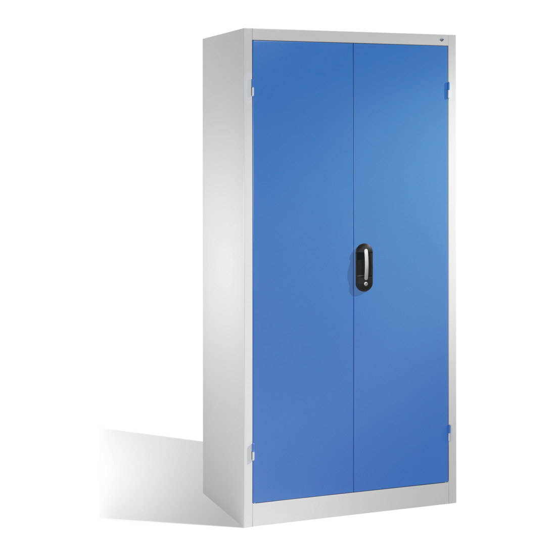 Armoire à outils C+P à portes battantes, 3 tablettes et 3 tiroirs, H1950xL930xP500mm Façade bleu clair Corps gris clair