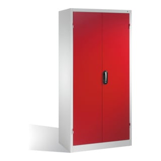 Armoire à outils C+P à portes battantes, 3 tablettes et 3 tiroirs, H1950xL930xP500mm Façade rouge rubis Corps gris clair