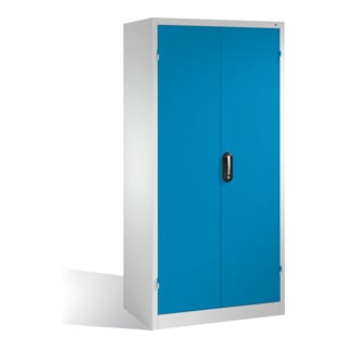 Armoire à outils C+P à portes battantes, 3 tablettes et 3 tiroirs, H1950xL930xP600mm Façade bleu clair Corps gris clair