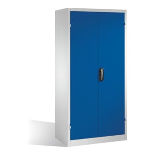 Armoire à outils C+P à portes battantes, 3 tablettes et 3 tiroirs, H1950xL930xP600mm Façade bleu gentiane Corps gris clair