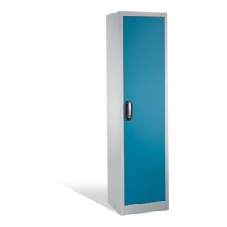 Armoire à outils C+P avec porte battante, 4 tablettes intérieures, H1950xL500xP400mm Façade bleu clair Corps gris clair