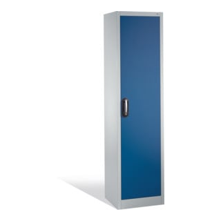 Armoire à outils C+P avec porte battante, 4 tablettes intérieures, H1950xL500xP400mm Façade bleu gentiane Corps gris clair