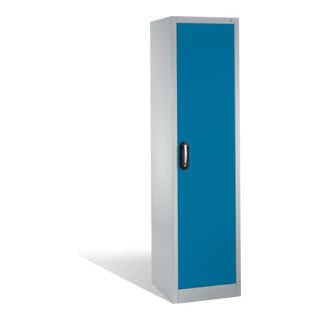 Armoire à outils C+P avec porte battante, 4 tablettes intérieures, H1950xL500xP500mm Façade bleu clair Corps gris clair