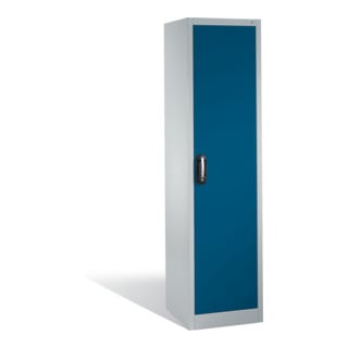 Armoire à outils C+P avec porte battante, 4 tablettes intérieures, H1950xL500xP500mm Façade bleu gentiane Corps gris clair