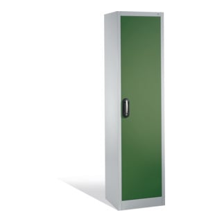 Armoire à outils C+P avec porte battante, intérieur 4 tablettes, H1950xL500xP400mm Façade vert réséda Corps gris clair