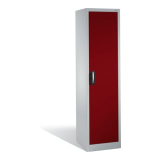 Armoire à outils C+P avec porte battante, intérieur 4 tablettes, H1950xL500xP500mm Façade rouge rubis Corps gris clair