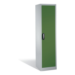 Armoire à outils C+P avec porte battante, intérieur 4 tablettes, H1950xL500xP500mm Façade vert réséda Corps gris clair