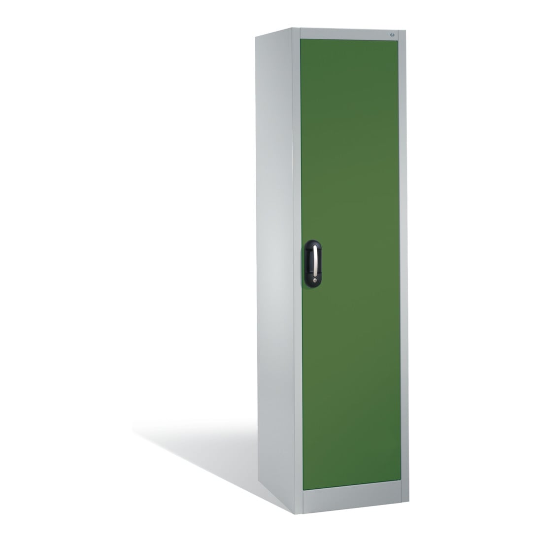 Armoire à outils C+P avec porte battante, intérieur 4 tablettes, H1950xL500xP500mm Façade vert réséda Corps gris clair