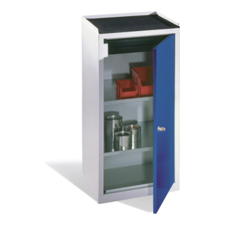 Armoire à outils C+P avec porte tournante, 2 étagères et tiroir, H1020xL500xP500xP500mm façade bleu gentiane corps gris clair