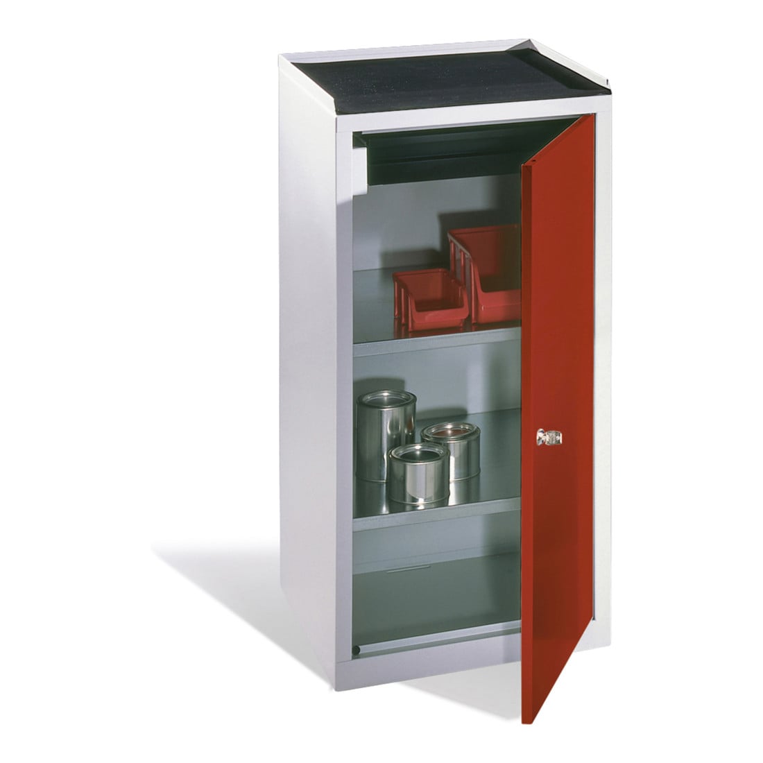 Armoire à outils C+P avec portes tournantes 2 étagères et façade tiroir bleu gentiane corps gris clair