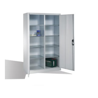 Armoire à outils C+P avec portes battantes, 10 compartiments intérieurs, H1950xL1200xP500mm Façade gris clair Corps gris clair