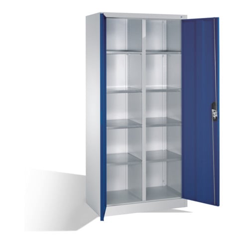 Armoire à outils C+P avec portes battantes, 10 compartiments intérieurs, H1950xL930xP500mm Façade bleu gentiane Corps gris clair