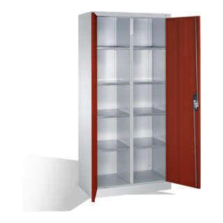 Armoire à outils C+P avec portes battantes, 10 compartiments intérieurs, H1950xL930xP500mm Façade rouge rubis Corps gris clair