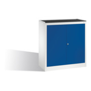 Armoire à outils C+P avec portes battantes, 2 étagères et tiroir, H1020xL940xP500mm façade gentiane bleu clair corps gris clair