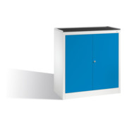 Armoire à outils C+P avec portes battantes, 2 étagères et tiroir, H1020xL940xP500mm face avant caisson bleu clair gris clair