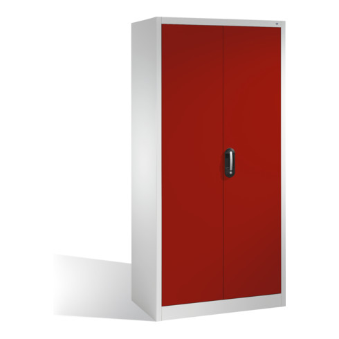 Armoire à outils C+P avec portes battantes, 3 tablettes intérieures et casier pour objets de valeur, H1950xL930xP500mm Façade rouge rubis Corps gris clair