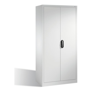 Armoire à outils C+P avec portes battantes, 4 tablettes et tringle de vestiaire, H1950xL930xP500mm Façade gris clair Corps gris clair