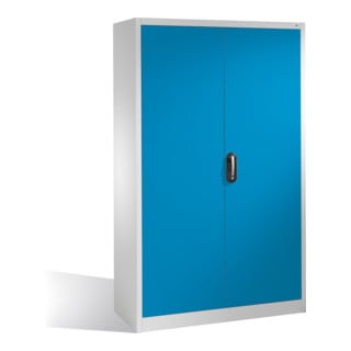 Armoire à outils C+P avec portes battantes, 4 tablettes intérieures, H1950xL1200xP400mm Façade bleu clair Corps gris clair