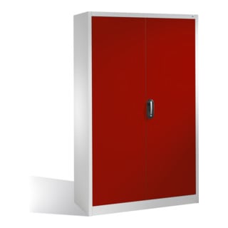 Armoire à outils C+P avec portes battantes, 4 tablettes intérieures, H1950xL1200xP400mm Façade rouge rubis Corps gris clair