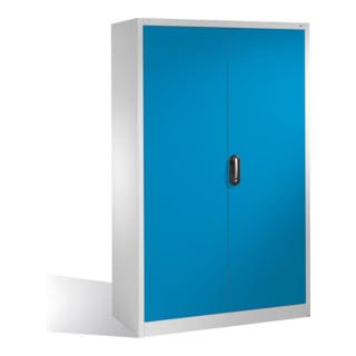 Armoire à outils C+P avec portes battantes, 4 tablettes intérieures, H1950xL1200xP500mm Façade bleu clair Corps gris clair