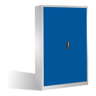 Armoire à outils C+P avec portes battantes, 4 tablettes intérieures, H1950xL1200xP500mm Façade bleu gentiane Corps gris clair