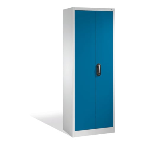 Armoire à outils C+P avec portes battantes, 4 tablettes intérieures, H1950xL700xP400mm Façade bleu gentiane Corps gris clair