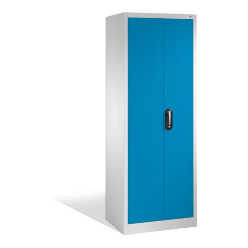 Armoire à outils C+P avec portes battantes, 4 tablettes intérieures, H1950xL700xP500mm Façade bleu clair Corps gris clair