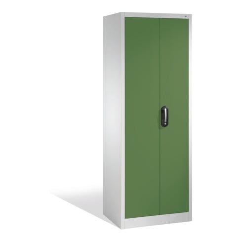 Armoire à outils C+P avec portes battantes, 4 tablettes intérieures, H1950xL700xP500mm Façade vert réséda Corps gris clair