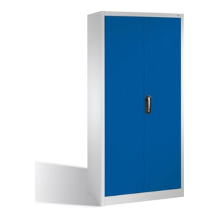 Armoire à outils C+P avec portes battantes, 4 tablettes intérieures, H1950xL930xP400mm Façade bleu gentiane Corps gris clair