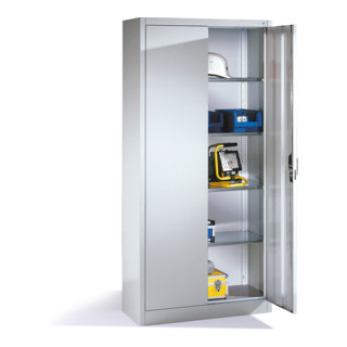 Armoire à outils C+P avec portes battantes, 4 tablettes intérieures, H1950xL930xP400mm Façade gris clair Corps gris clair
