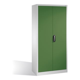 Armoire à outils C+P avec portes battantes, 4 tablettes intérieures, H1950xL930xP400mm Façade vert réséda Corps gris clair
