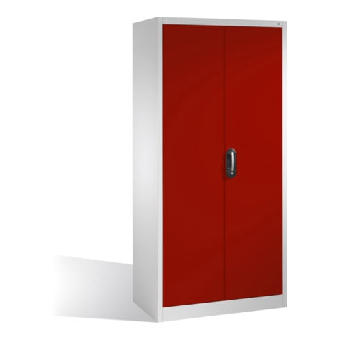 Armoire à outils C+P avec portes battantes, 4 tablettes intérieures, H1950xL930xP500mm Façade rouge rubis Corps gris clair