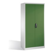 Armoire à outils C+P avec portes battantes, 4 tablettes intérieures, H1950xL930xP500mm Façade vert réséda Corps gris clair