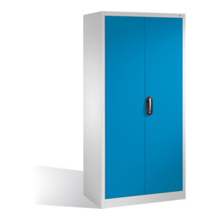 Armoire à outils C+P avec portes battantes, 4 tablettes intérieures, H1950xL930xP600mm Façade bleu clair Corps gris clair