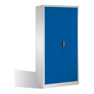 Armoire à outils C+P avec portes battantes, 4 tablettes intérieures, H1950xL930xP600mm Façade bleu gentiane Corps gris clair