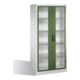 Armoire à outils C+P avec portes battantes à fenêtre transparente, 4 tablettes intérieures, H1950xL930xP600mm Façade vert réséda Corps gris clair-1