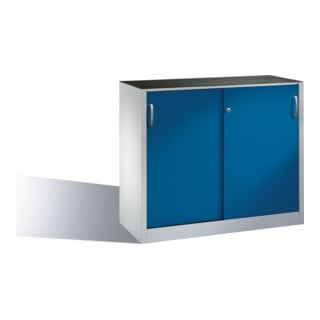 Armoire à outils C+P avec portes coulissantes à l'intérieur 1 tablette avant bleu gentiane corps gris clair