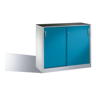 Armoire à outils C+P avec portes coulissantes à l'intérieur 1 tablette avant bleu clair corps gris clair