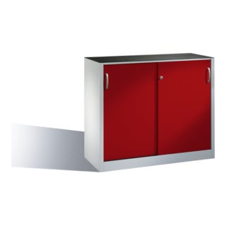 Armoire à outils C+P avec portes coulissantes à l'intérieur 1 tablette avant rouge rubis corps gris clair